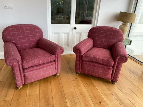 pair art deco reupholstered club armchairs c1920 - CATEGORY: ANTIQUE CHAIRS - DATED 1920