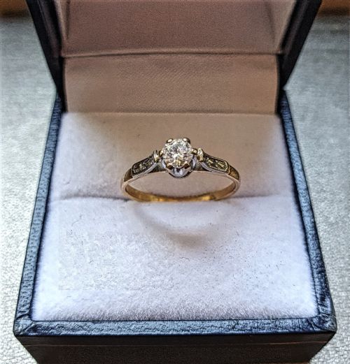 ART DECO RING DIAMOND SOLITAIRE 18CT GOLD ENGAGEMENT SIZE K - ADDITIONAL PHOTO 2