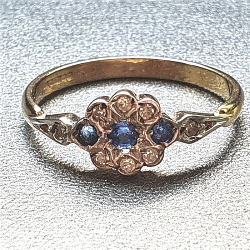 SWISS CUT DIAMOND SAPPHIRE RING 9CT GOLD SIZE O - ADDITIONAL PHOTO 1