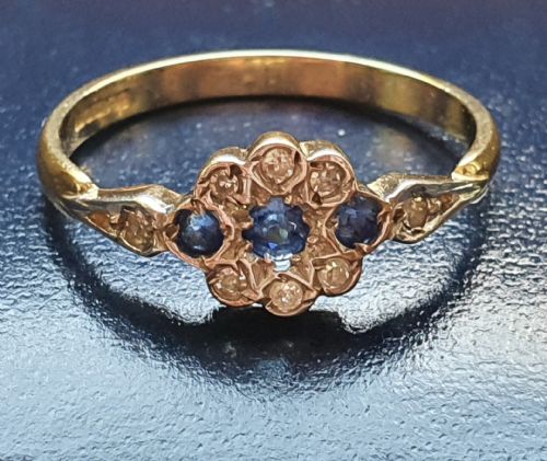 SWISS CUT DIAMOND SAPPHIRE RING 9CT GOLD SIZE O - ADDITIONAL PHOTO 2
