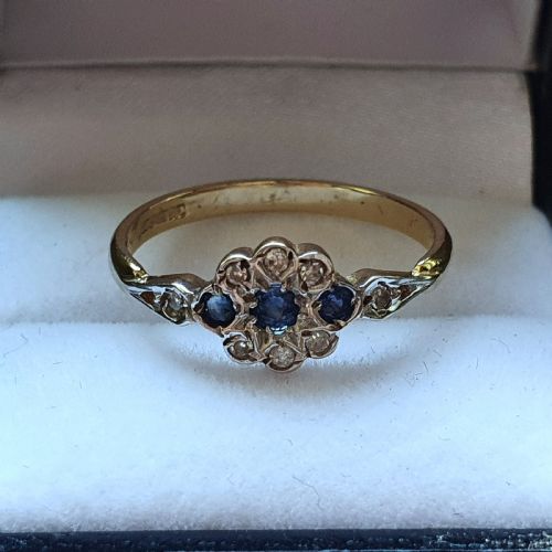 SWISS CUT DIAMOND SAPPHIRE RING 9CT GOLD SIZE O - ADDITIONAL PHOTO 3