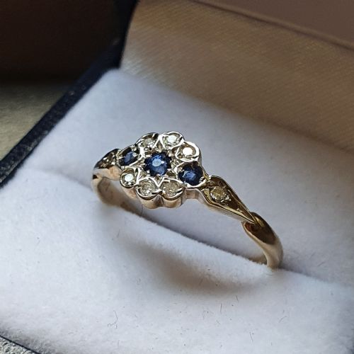 SWISS CUT DIAMOND SAPPHIRE RING 9CT GOLD SIZE O - ADDITIONAL PHOTO 5