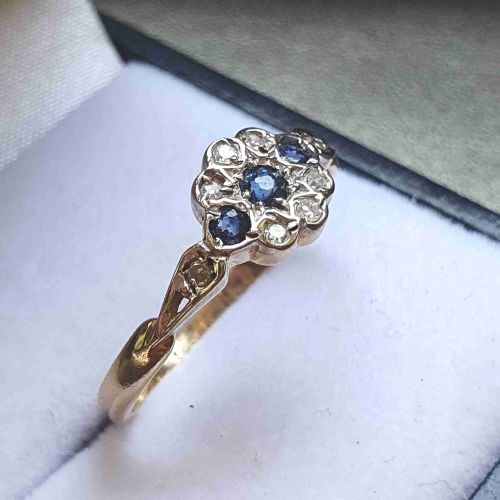 SWISS CUT DIAMOND SAPPHIRE RING 9CT GOLD SIZE O - ADDITIONAL PHOTO 7