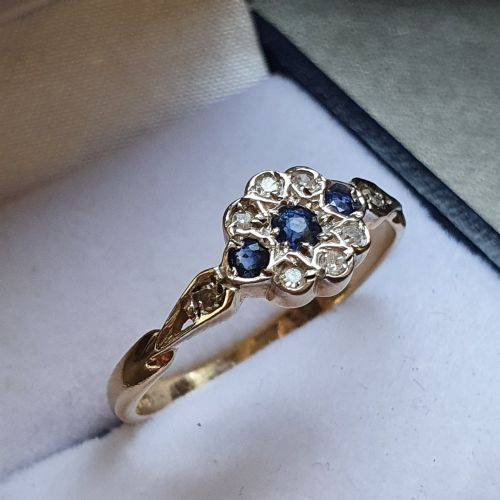 SWISS CUT DIAMOND SAPPHIRE RING 9CT GOLD SIZE O - ADDITIONAL PHOTO 8