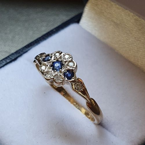 SWISS CUT DIAMOND SAPPHIRE RING 9CT GOLD SIZE O - ADDITIONAL PHOTO 13