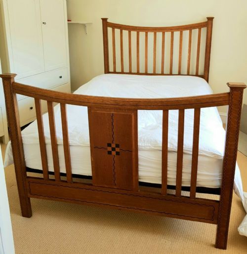 Arts and Crafts Solid Oak Double Bed Frame C. 1900