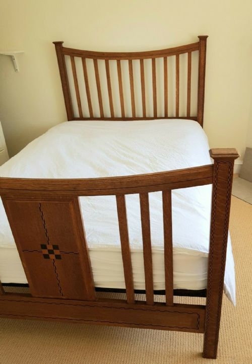 fig 1. Arts And Crafts Solid Oak Double Bed frame C. 1900