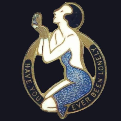 art deco pin brooch have you ever been lonely c1920 brass enamel - CATEGORY: ANTIQUE JEWELLERY - DATED 1920