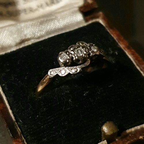 ART DECO RING DIAMOND PLATINUM 18CT GOLD SIZE N C1930S - ADDITIONAL PHOTO 5