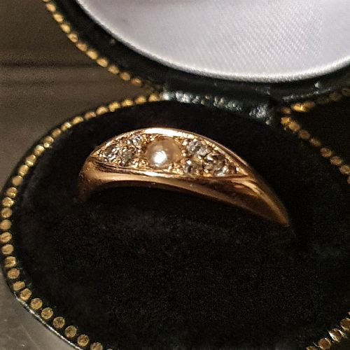 VICTORIAN DIAMOND PEARL 18CT GOLD 1893 RING SIZE N - ADDITIONAL PHOTO 2