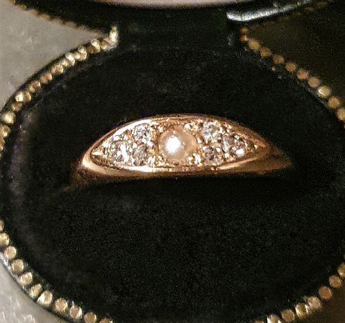 victorian diamond pearl 18ct gold 1893 ring size n - CATEGORY: ANTIQUE JEWELLERY - DATED VICTORIAN