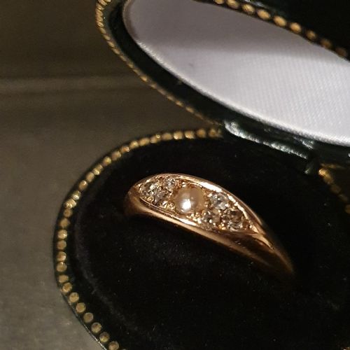 VICTORIAN DIAMOND PEARL 18CT GOLD 1893 RING SIZE N - ADDITIONAL PHOTO 3