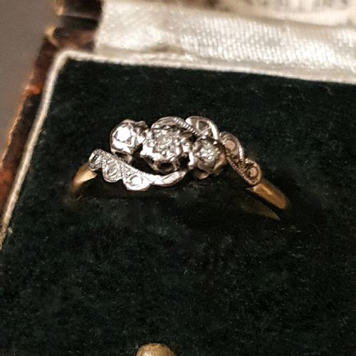 ART DECO RING DIAMOND PLATINUM 18CT GOLD SIZE N C1930S - ADDITIONAL PHOTO 1