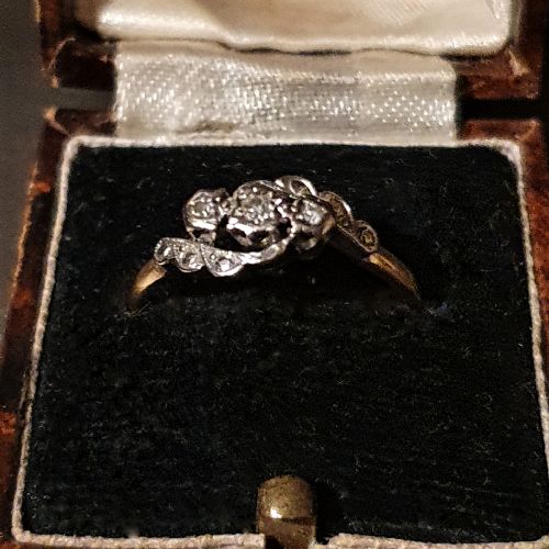 ART DECO RING DIAMOND PLATINUM 18CT GOLD SIZE N C1930S - ADDITIONAL PHOTO 2