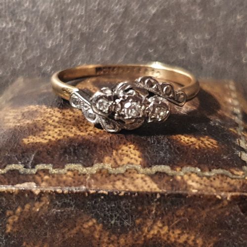 ART DECO RING DIAMOND PLATINUM 18CT GOLD SIZE N C1930S - ADDITIONAL PHOTO 3