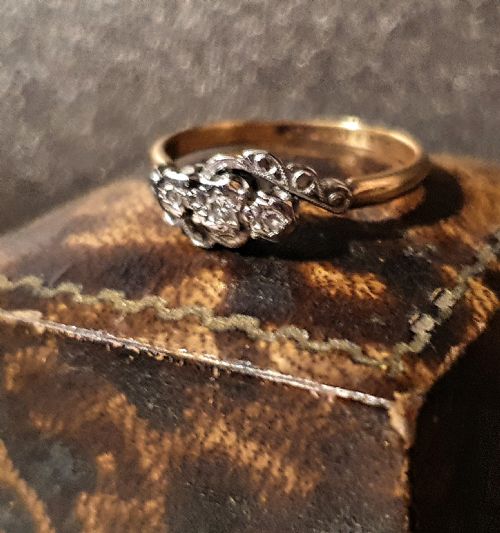 ART DECO RING DIAMOND PLATINUM 18CT GOLD SIZE N C1930S - ADDITIONAL PHOTO 4