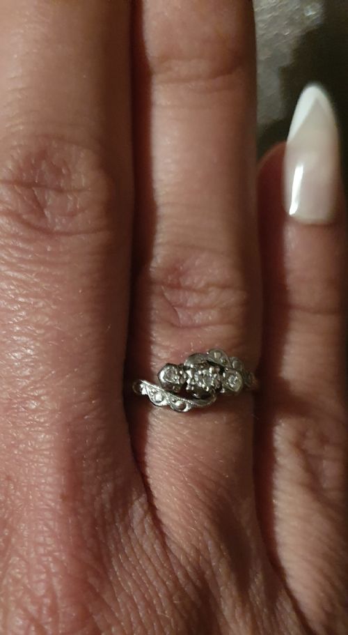 ART DECO RING DIAMOND PLATINUM 18CT GOLD SIZE N C1930S - ADDITIONAL PHOTO 9