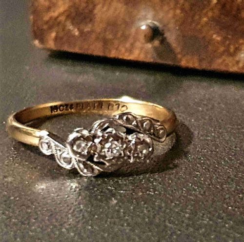 art deco ring diamond platinum 18ct gold size n c1930s - CATEGORY: ANTIQUE JEWELLERY - DATED 1930
