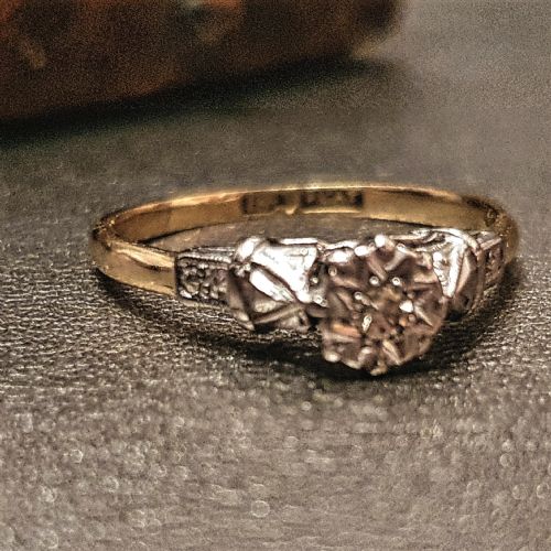 ART DECO RING STAR DIAMOND PLATINUM 18CT GOLD SIZE L - ADDITIONAL PHOTO 2