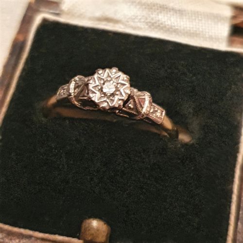 ART DECO RING STAR DIAMOND PLATINUM 18CT GOLD SIZE L - ADDITIONAL PHOTO 3