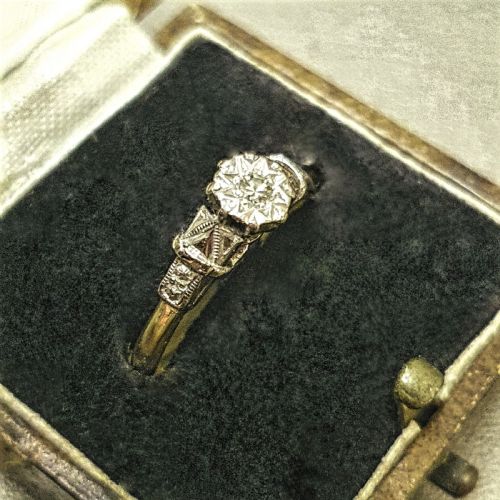 ART DECO RING STAR DIAMOND PLATINUM 18CT GOLD SIZE L - ADDITIONAL PHOTO 4
