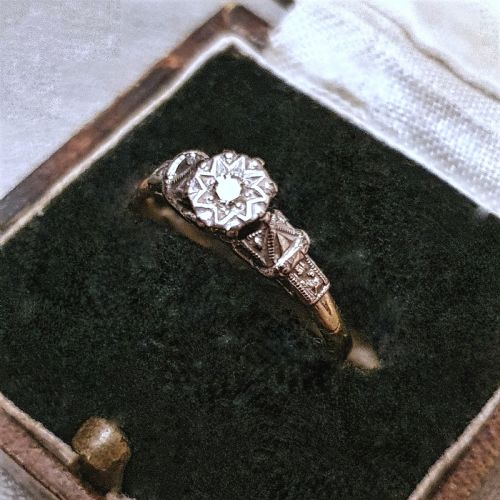 ART DECO RING STAR DIAMOND PLATINUM 18CT GOLD SIZE L - ADDITIONAL PHOTO 5