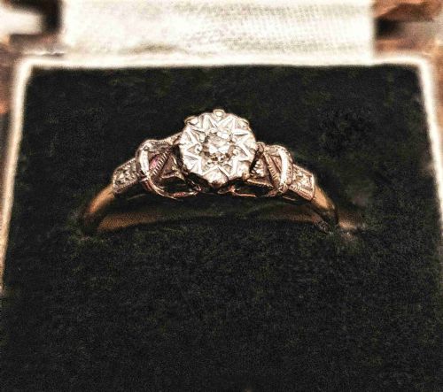 ART DECO RING STAR DIAMOND PLATINUM 18CT GOLD SIZE L - ADDITIONAL PHOTO 7