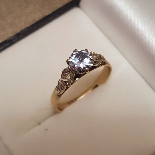ART DECO 1930S 1CT AQUAMARINE DIAMOND 9CT GOLD RING SIZE P - ADDITIONAL PHOTO 1