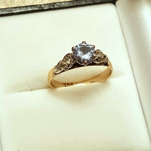 ART DECO 1930S 1CT AQUAMARINE DIAMOND 9CT GOLD RING SIZE P - ADDITIONAL PHOTO 5
