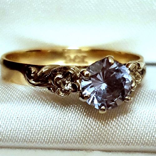 ART DECO 1930S 1CT AQUAMARINE DIAMOND 9CT GOLD RING SIZE P - ADDITIONAL PHOTO 7