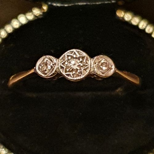 art deco diamond geometric platinum 9ct gold ring size n - CATEGORY: ANTIQUE JEWELLERY - DATED 1920