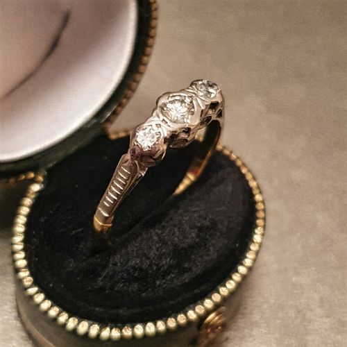 ART DECO OLD CUT DIAMOND 18CT GOLD PLATINUM GALLERY SET RING SIZE R - ADDITIONAL PHOTO 2