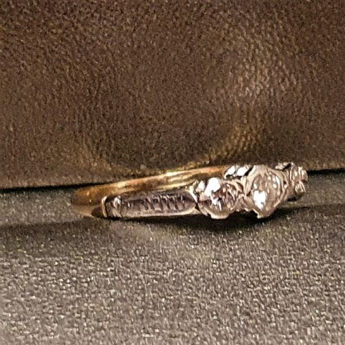 ART DECO OLD CUT DIAMOND 18CT GOLD PLATINUM GALLERY SET RING SIZE R - ADDITIONAL PHOTO 4