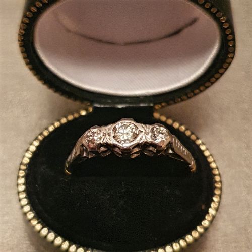art deco old cut diamond 18ct gold platinum gallery set ring size r - CATEGORY: ANTIQUE JEWELLERY - DATED 1920