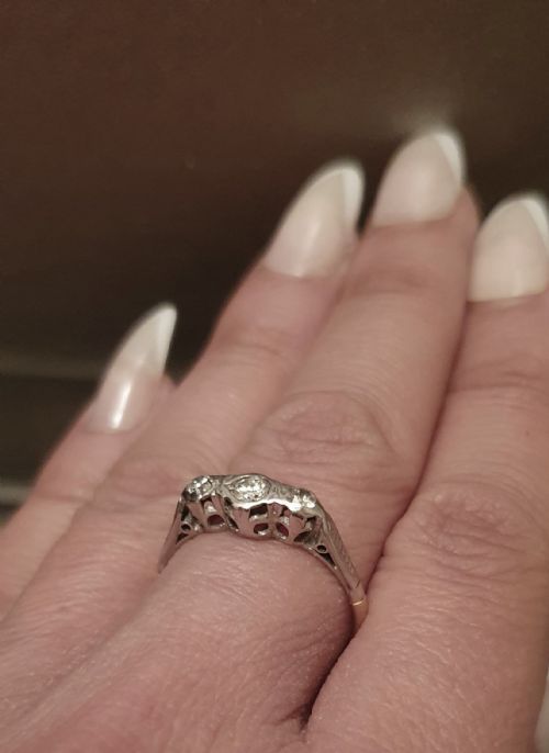 ART DECO OLD CUT DIAMOND 18CT GOLD PLATINUM GALLERY SET RING SIZE R - ADDITIONAL PHOTO 5