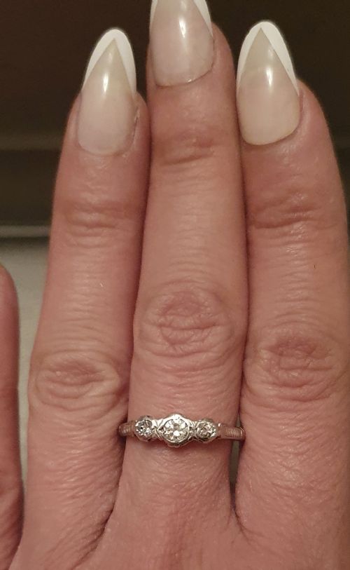 ART DECO OLD CUT DIAMOND 18CT GOLD PLATINUM GALLERY SET RING SIZE R - ADDITIONAL PHOTO 7