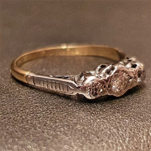 ART DECO OLD CUT DIAMOND 18CT GOLD PLATINUM GALLERY SET RING SIZE R - ADDITIONAL PHOTO 8