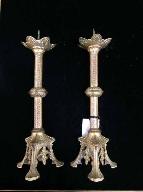 pair of 19th century gilded french church candlesticks - CATEGORY: ANTIQUE LIGHTING - DATED 19TH CENTURY