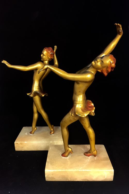 lorenzl attrbd art deco pair austrian dancers c1930 - CATEGORY: ANTIQUE SCULPTURES - DATED 1930