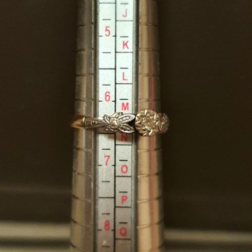 ART DECO RING DIAMOND ON PLATINUM 9CT GOLD WITH PLATINUM LEAF SHOULDERS M - ADDITIONAL PHOTO 10