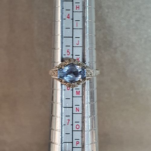 RARE GERMAN ART DECO RING 15CT AQUAMARINE DIAMOND ON 333 CONTINENTAL 8CT GOLD SIZE L - ADDITIONAL PHOTO 5