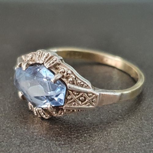 RARE GERMAN ART DECO RING 15CT AQUAMARINE DIAMOND ON 333 CONTINENTAL 8CT GOLD SIZE L - ADDITIONAL PHOTO 6