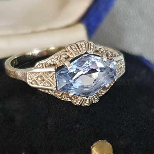 RARE GERMAN ART DECO RING 15CT AQUAMARINE DIAMOND ON 333 CONTINENTAL 8CT GOLD SIZE L - ADDITIONAL PHOTO 1