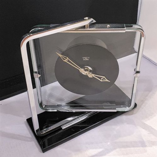 swivel art deco clock black glass chrome smiths electric converted to quartz movement - CATEGORY: ANTIQUE CLOCKS - DATED 1930