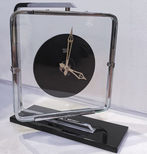 SWIVEL ART DECO CLOCK BLACK GLASS CHROME SMITHS ELECTRIC CONVERTED TO QUARTZ MOVEMENT - ADDITIONAL PHOTO 2
