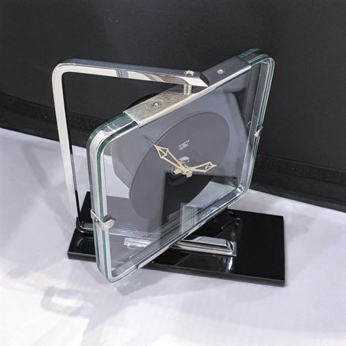 SWIVEL ART DECO CLOCK BLACK GLASS CHROME SMITHS ELECTRIC CONVERTED TO QUARTZ MOVEMENT - ADDITIONAL PHOTO 3