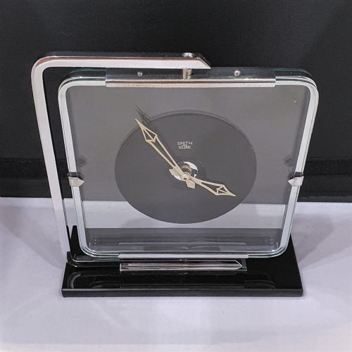 SWIVEL ART DECO CLOCK BLACK GLASS CHROME SMITHS ELECTRIC CONVERTED TO QUARTZ MOVEMENT - ADDITIONAL PHOTO 4