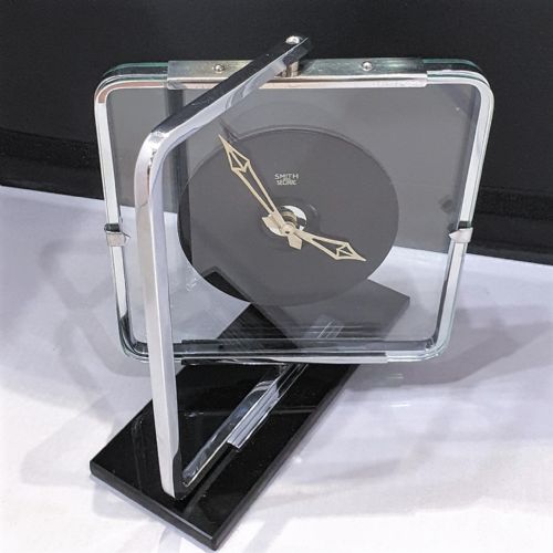 SWIVEL ART DECO CLOCK BLACK GLASS CHROME SMITHS ELECTRIC CONVERTED TO QUARTZ MOVEMENT - ADDITIONAL PHOTO 6