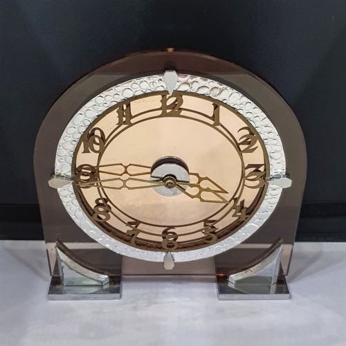 ART DECO CLOCK IN PEACH GLASS 8 DAY ENGLISH MOVEMENT MANTEL CLOCK - ADDITIONAL PHOTO 7