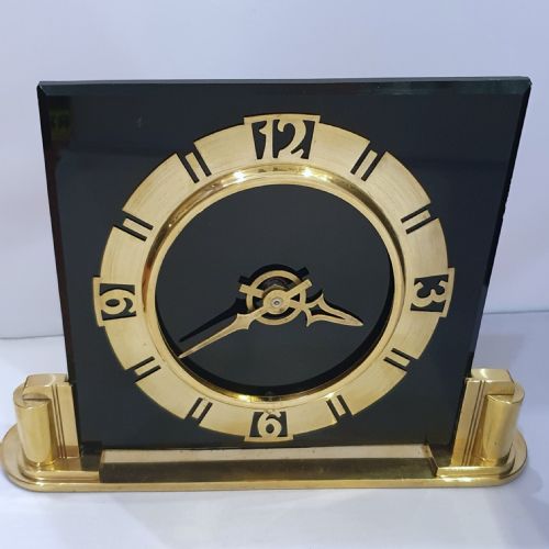 ART DECO CLOCK BLACK GLASS BRASS BRITISH ELECTRIC METERS CONVERTED TO QUARTZ MANTEL CLOCK - ADDITIONAL PHOTO 1